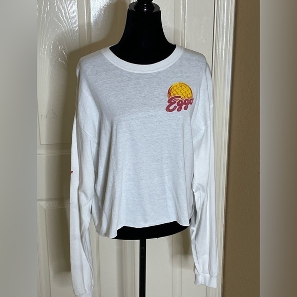 Kellogg’s Tops - NWOT Kellogg's Women's Size XL Long Sleeve Eggo Waffle Logo Crop Top Raw Hem‍‍‍‍